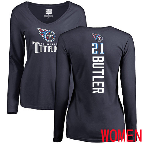 Tennessee Titans Navy Blue Women Malcolm Butler Backer NFL Football #21 Long Sleeve T Shirt